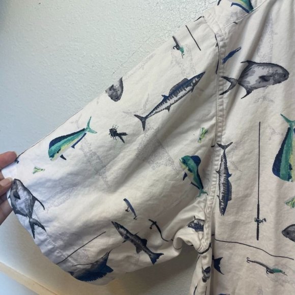 Columbia Fish and Fishing Rods Graphic Button Down Shirt Men's Size M - Picture 4 of 7